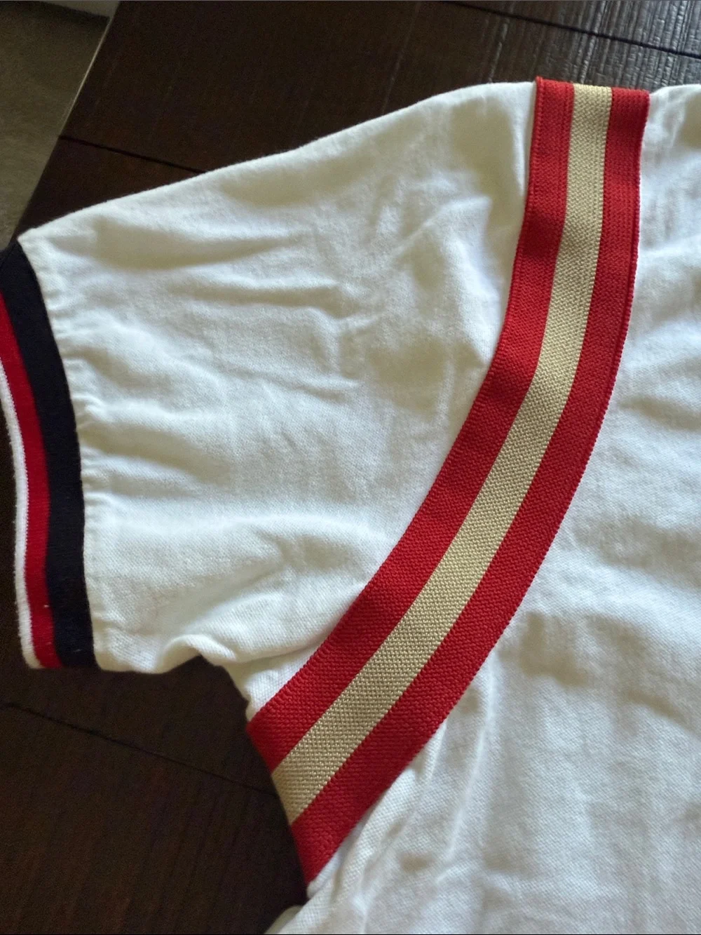 Gucci White Polo with Black Collar and Red Sleeve Stripes